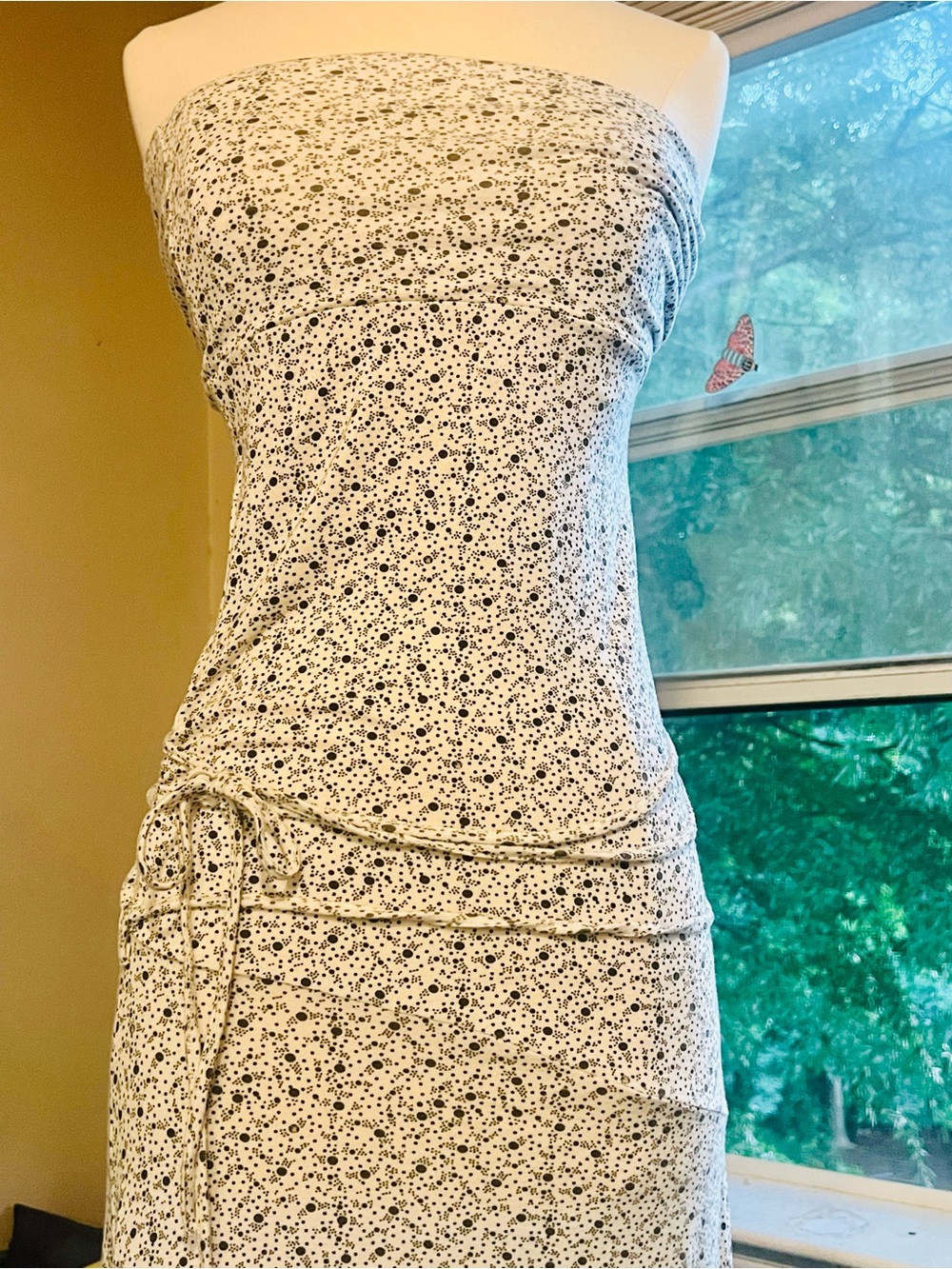 White Strapless Sundress with grey Micro Floral Print